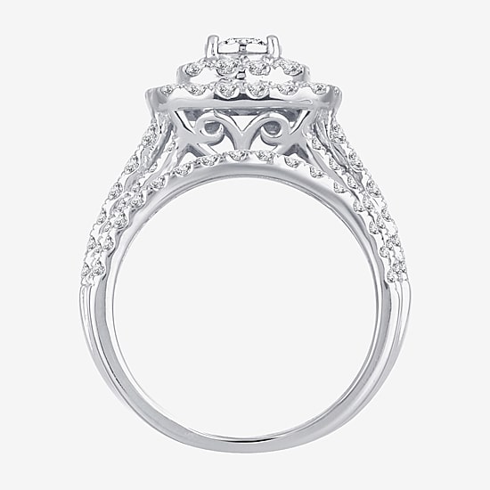 2 CT.T.W. Natural Diamond Cushion Shape Side Stone Halo Bridal Set in 10K or 14K White Gold