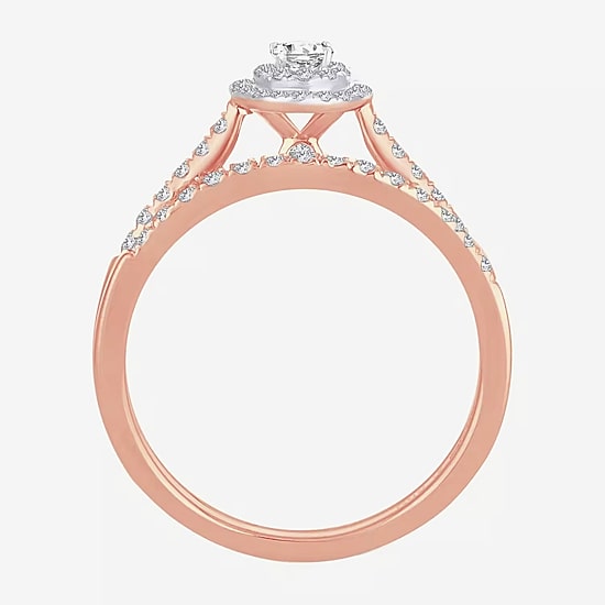 Womens 1/2 CT.T.W. Natural Diamond 10K or 14K Rose Gold Oval Halo Bridal Set
