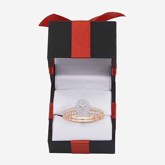 Womens 1/2 CT.T.W. Natural Diamond 10K or 14K Rose Gold Oval Halo Bridal Set