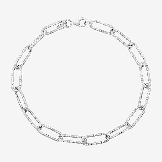 Made in Italy Womens 14K Gold 8 Inch Hollow Paperclip Chain Bracelet