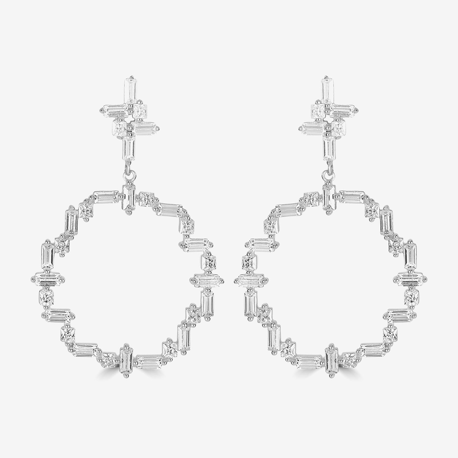 Diamonart Womens Cubic Zirconia Sterling Silver Curved Drop Earrings