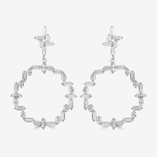 Diamonart Womens Cubic Zirconia Sterling Silver Curved Drop Earrings