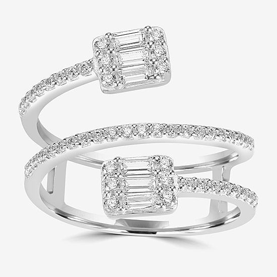 Womens 1 1/8 CT. T.W. Cubic Zirconia Sterling Silver Square Bypass  Cocktail Ring