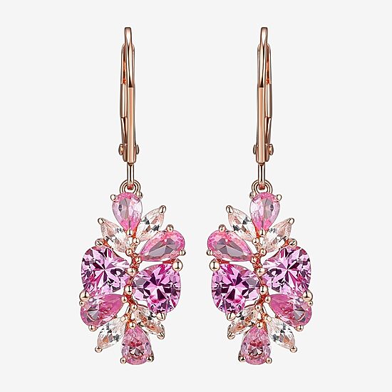 Womens Lab Created Pink 14K Rose Gold Over Silver Drop Earrings