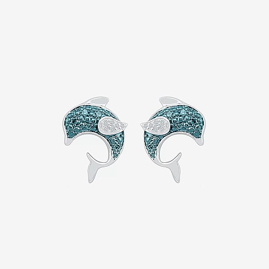 Dolphin Diamond Accent Natural Blue Diamond Sterling Silver 12mm Stud Earrings