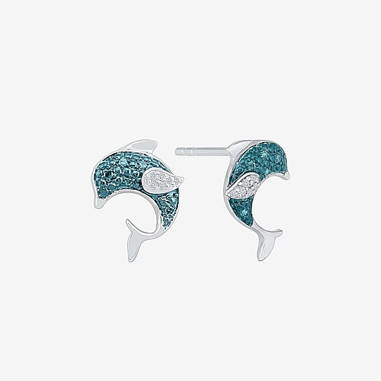 Dolphin Diamond Accent Natural Blue Diamond Sterling Silver 12mm Stud Earrings