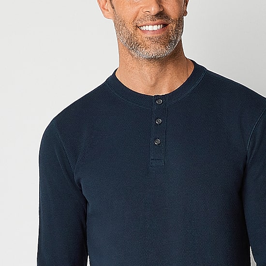 St. John's Bay Waffle Mens Henley Neck Long Sleeve Classic Fit Thermal Top