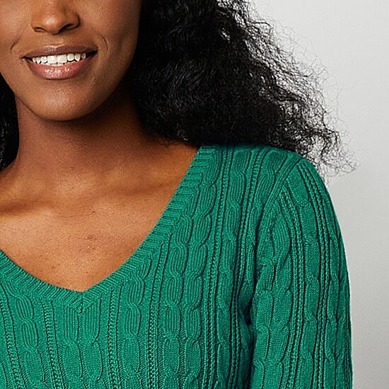 St. John's Bay Womens V Neck Cable Knit Pullover Sweater
