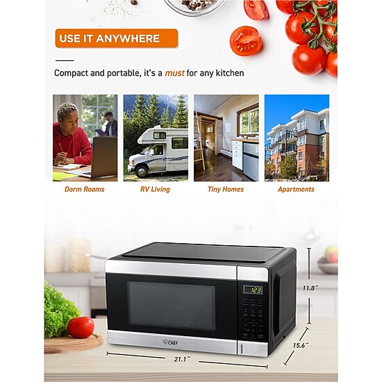 Commercial Chef 1.1-Cu. Ft. Countertop Microwave - Stainless Steel Front