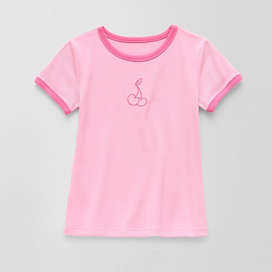 Thereabouts Rib Little & Big Kid Girls Crew Neck Short Sleeve Classic Fit Graphic T-Shirt