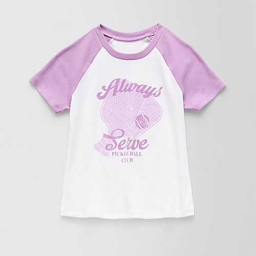 Thereabouts Rib Little & Big Kid Girls Crew Neck Short Sleeve Classic Fit Graphic T-Shirt, X-large (16), Purple