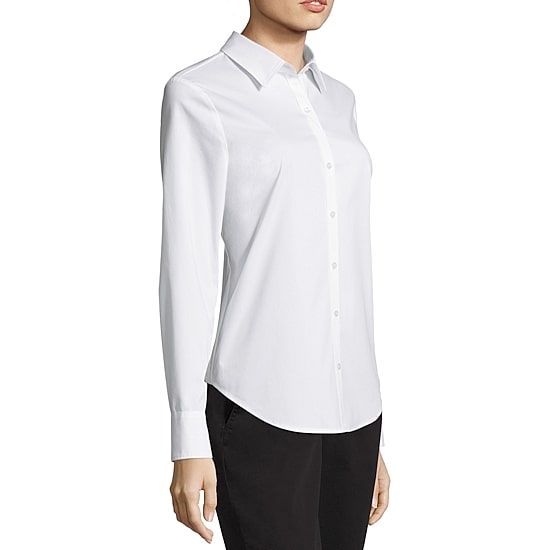 Worthington Womens Cuffed Long Sleeve Modern Fit Button-Down Shirt