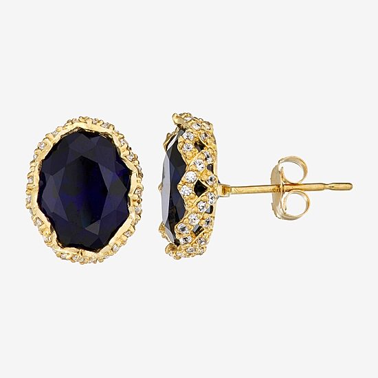 Lab Created Blue Sapphire 10K Gold 7.6mm Oval Stud Earrings