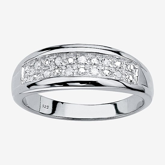 Mens 1/8 CT. T.W. Natural White Diamond Platinum Over Silver Fashion Ring