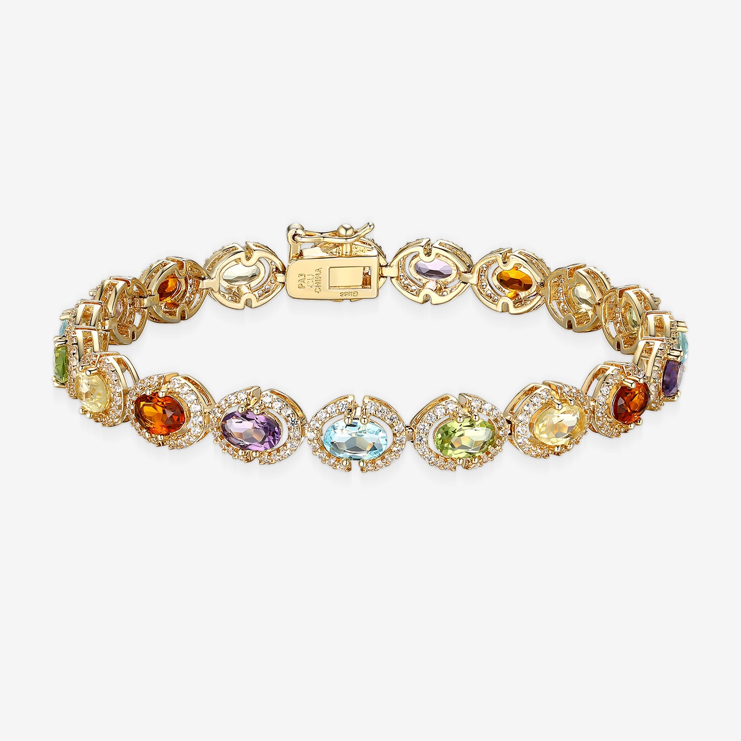Womens Genuine Multi Color 18K Gold Over Silver Tennis Bracelet