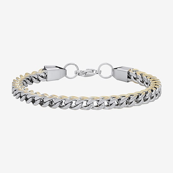Steeltime Mens 18K Gold Over Stainless Steel Solid Hypoallergenic 8 1/2 Inch Link Bracelet
