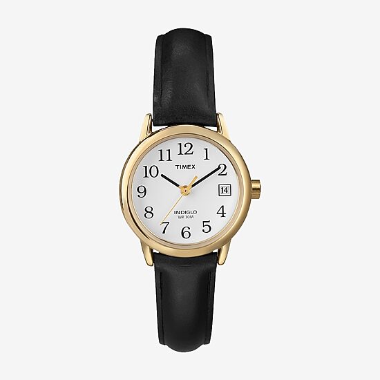 Timex Womens Black Leather Strap Watch 2h341