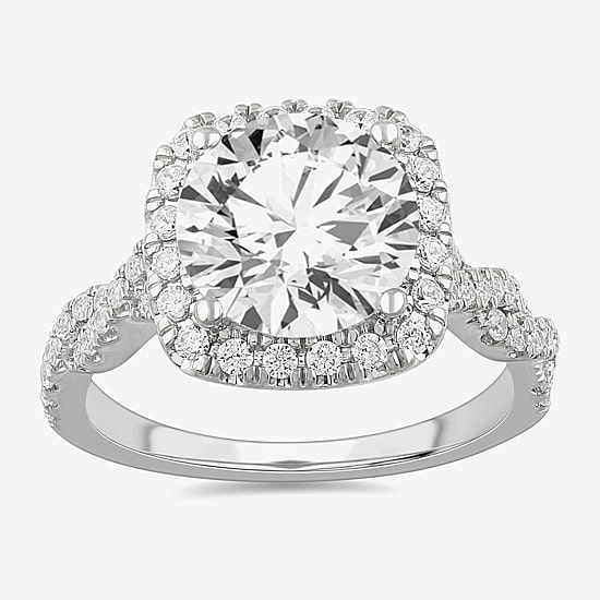 (H-I / Si1-Si2) Womens 3 3/4 CT. T.W. Lab Grown White Diamond 14K White Gold Oval Side Stone Halo Engagement Ring