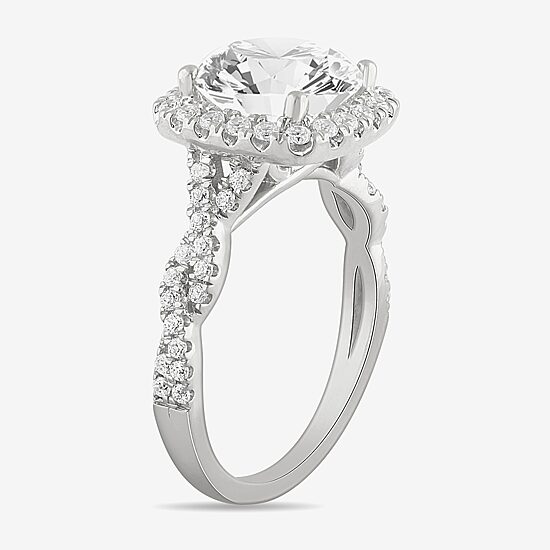 (H-I / Si1-Si2) Womens 3 3/4 CT. T.W. Lab Grown White Diamond 14K White Gold Oval Side Stone Halo Engagement Ring