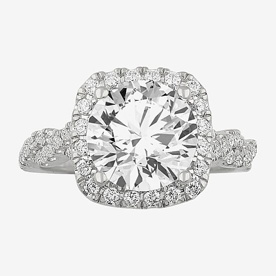 (H-I / Si1-Si2) Womens 3 3/4 CT. T.W. Lab Grown White Diamond 14K White Gold Oval Side Stone Halo Engagement Ring