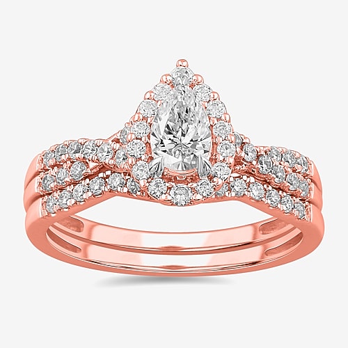 Signature By Modern Bride 7/8 CT.T.W. Lab-Grown (G-H / SI1-SI2) Diamond Pear Side Stone Bridal Set in 10K or 14K Gold, 9, Rose