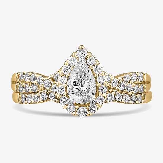 Signature By Modern Bride 7/8 CT.T.W. Lab-Grown (G-H / SI1-SI2) Diamond Pear Side Stone Bridal Set in 10K or 14K Gold