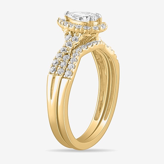 Signature By Modern Bride 7/8 CT.T.W. Lab-Grown (G-H / SI1-SI2) Diamond Pear Side Stone Bridal Set in 10K or 14K Gold