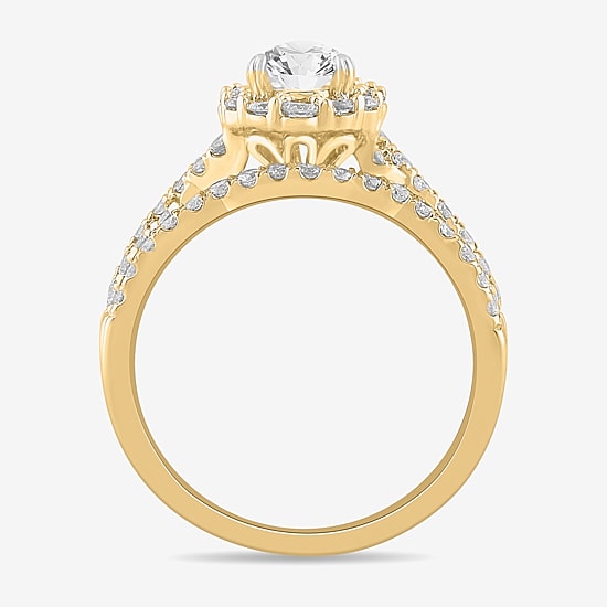 Signature By Modern Bride (G-H / Si1-Si2) Womens 1 1/3 CT. T.W. Lab Grown White Diamond 10K Gold Pear Side Stone Halo Bridal Set