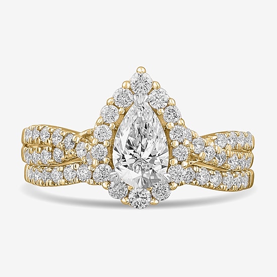 Signature By Modern Bride (G-H / Si1-Si2) Womens 1 1/3 CT. T.W. Lab Grown White Diamond 10K Gold Pear Side Stone Halo Bridal Set