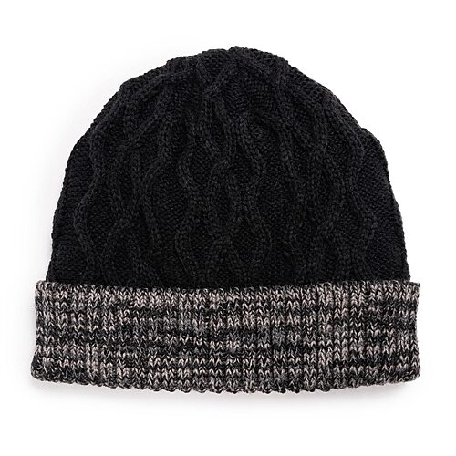 Muk Luks Men's Cable Cuff Cap, Ebony, One Size - Ebony