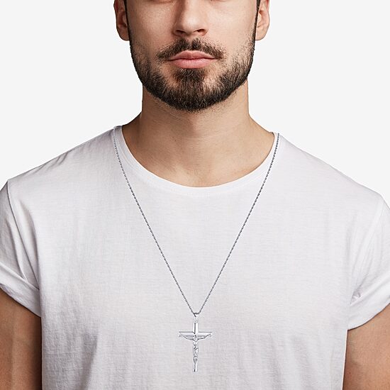 Crucifix Mens Sterling Silver Cross 24 Inch Pendant Necklace