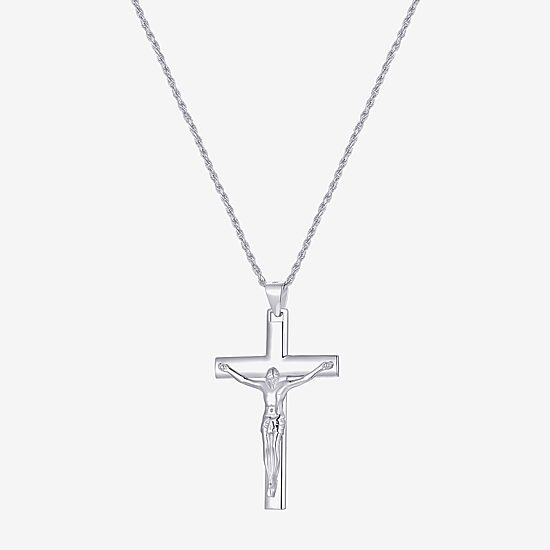 Crucifix Mens Sterling Silver Cross 24 Inch Pendant Necklace