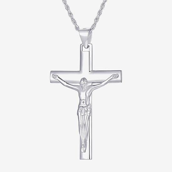 Crucifix Mens Sterling Silver Cross 24 Inch Pendant Necklace