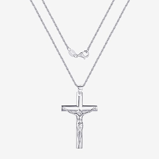 Crucifix Mens Sterling Silver Cross 24 Inch Pendant Necklace