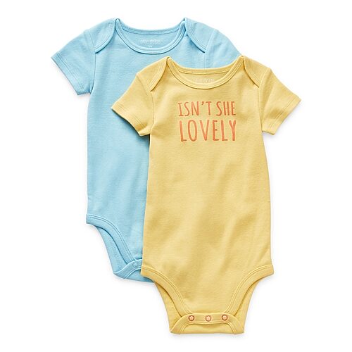 Okie Dokie Baby Girls Crew Neck Short Sleeve Rib 2-pc. Bodysuit, 12 Months, Yellow