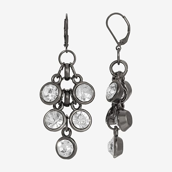 1928 Silver Tone Womens Gray Round Chandelier Earrings