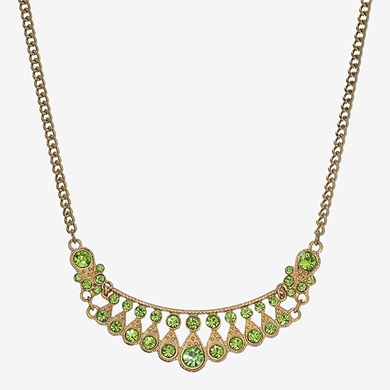 1928 Gold-Tone Womens Green 16 Inch Collar Necklace