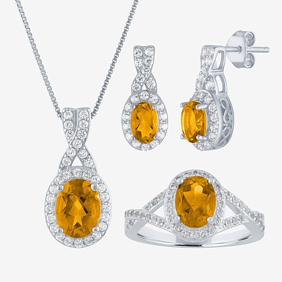 Womens Genuine Yellow Citrine Sterling Silver Oval 3-pc. Jewelry Set