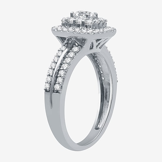 Signature By Modern Bride Womens 1 1/4 CT. T.W. Natural Diamond 10K Gold Cushion Side Stone Halo Bridal Set