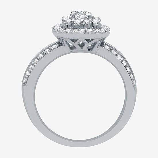 Signature By Modern Bride Womens 1 1/4 CT. T.W. Natural Diamond 10K Gold Cushion Side Stone Halo Bridal Set