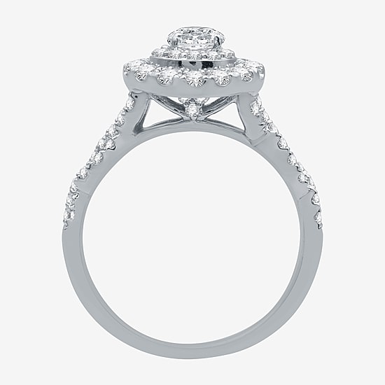 Signature By Modern Bride (G / Si1 - Si2) Womens 1 1/2 CT. T.W. Lab Grown White Diamond 10K Gold Side Stone Halo Bridal Set