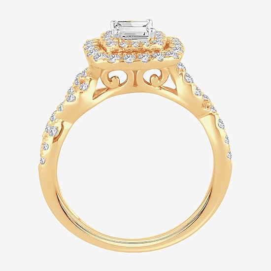 (H-I / Si1-Si2) Womens 1 CT. T.W. Lab Grown White Diamond 10K Gold Cushion Engagement Ring