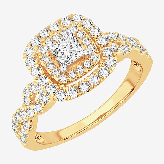 (H-I / Si1-Si2) Womens 1 CT. T.W. Lab Grown White Diamond 10K Gold Cushion Engagement Ring