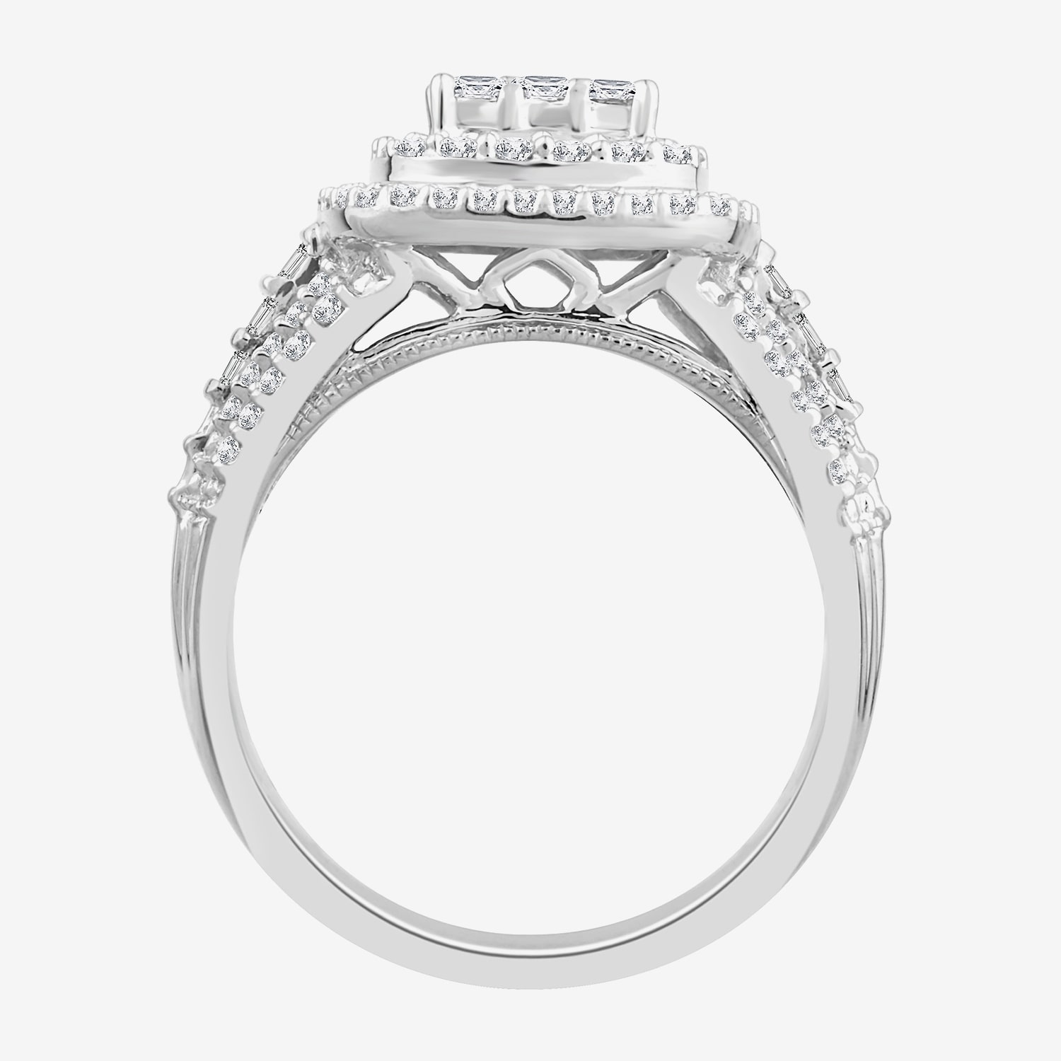Womens 1 CT. T.W. Natural White Diamond 10K Gold Cushion Side Stone Halo Engagement Ring
