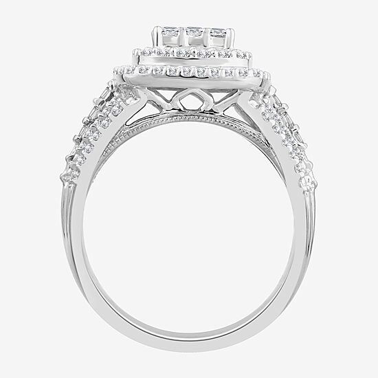 Womens 1 CT. T.W. Natural White Diamond 10K Gold Cushion Side Stone Halo Engagement Ring