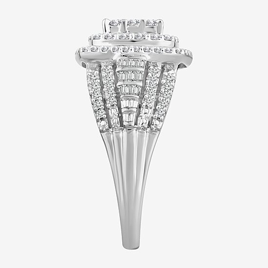 Womens 1 CT. T.W. Natural White Diamond 10K Gold Cushion Side Stone Halo Engagement Ring