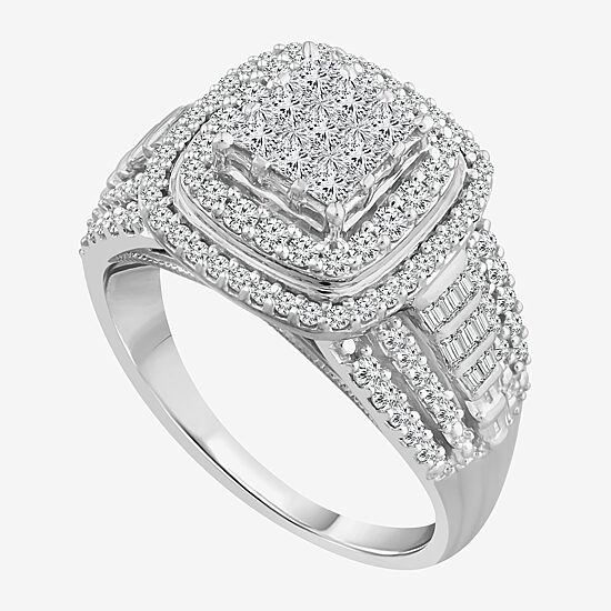 Womens 1 CT. T.W. Natural White Diamond 10K Gold Cushion Side Stone Halo Engagement Ring