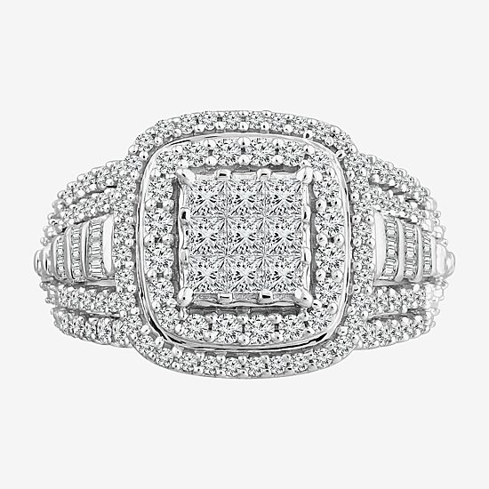 Womens 1 CT. T.W. Natural White Diamond 10K Gold Cushion Side Stone Halo Engagement Ring