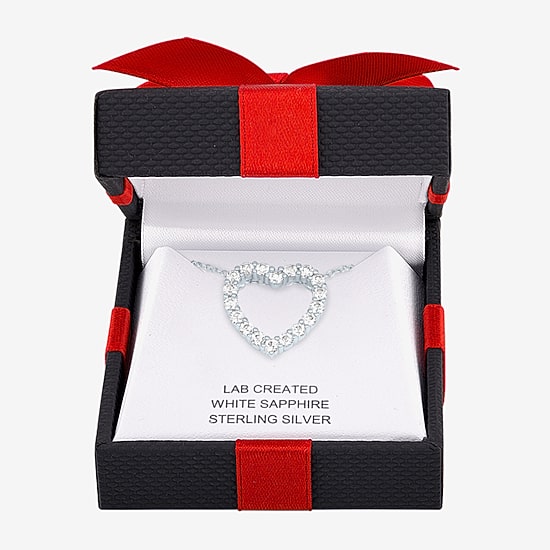 YES PLEASE! Lab Created White Sapphire Heart Pendant Necklace in Sterling Silver