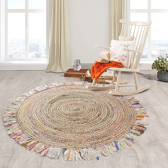 Brynn Avril Bordered Braided Stain Resistant Indoor Round Area Rug